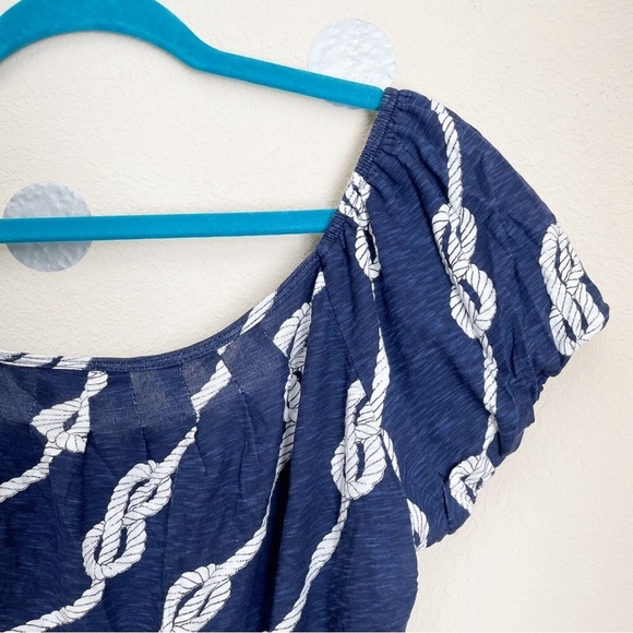 Porridge Nautical Knot Wide Neckline Puff Sleeve Top - Picture 6 of 7